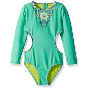 VIGOSS Girls' Surf Camp One Piece Swimsuit Turquoise Size 10/12